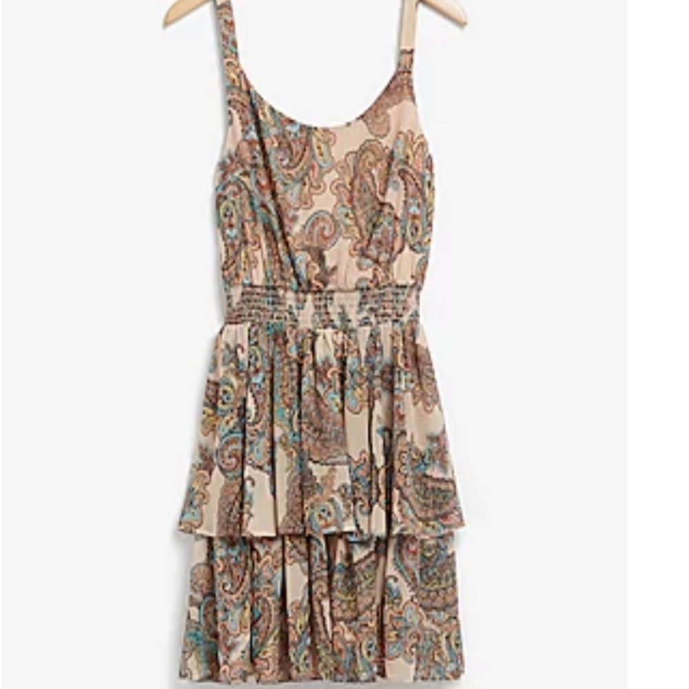 New Express Paisley Tiered Ruffle Dress